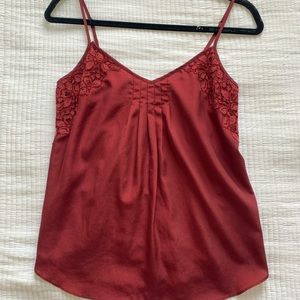 Aritzia Red Silk Floral Embroidered Top